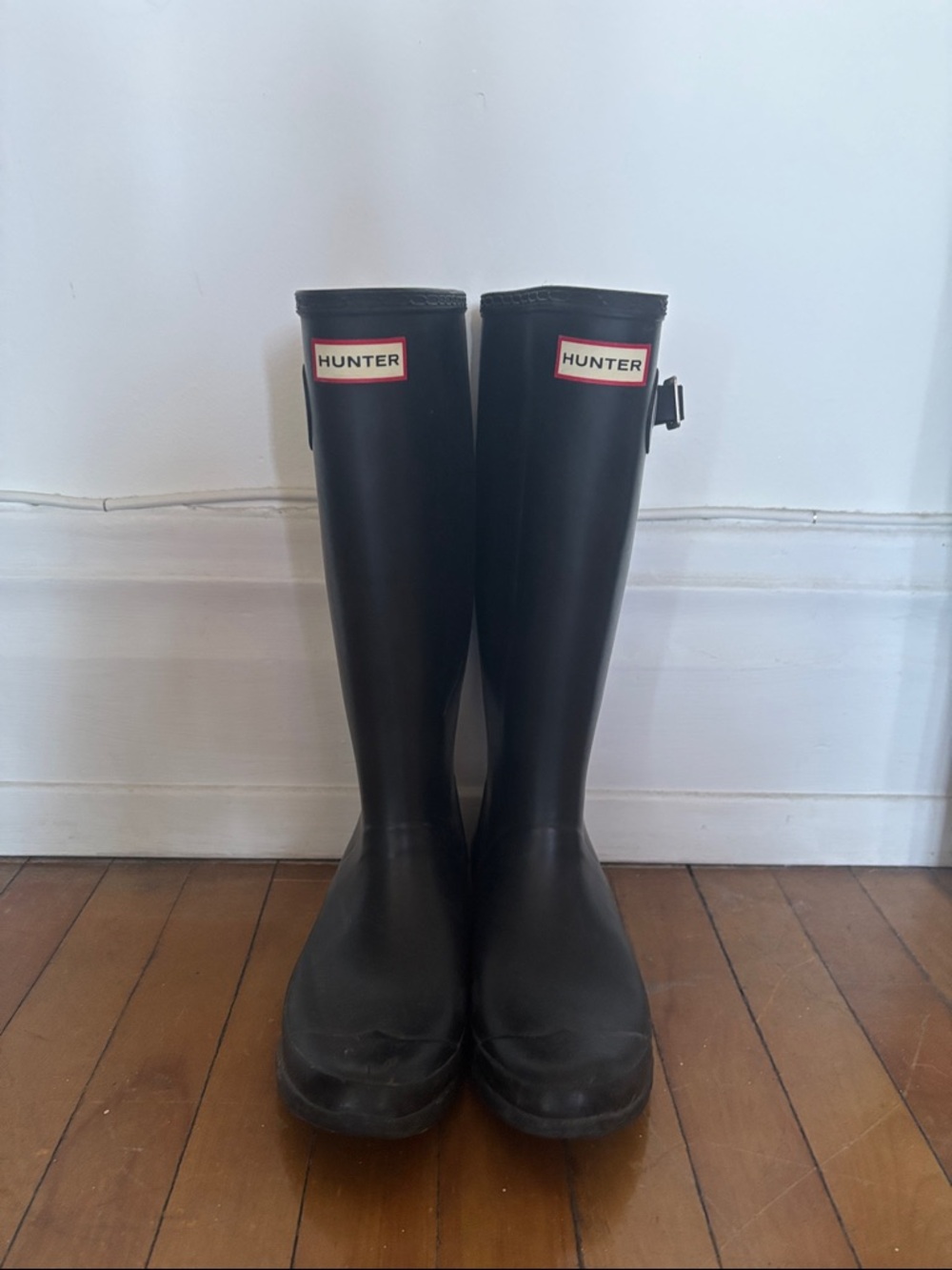 Hunter Tall Black Matte Rubber Boots with Logo
